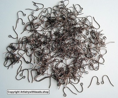 300 Ant Copper plated plain fish hook earring wires open bottom loop FPH018B