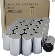 33mm x 3-1/2" Thread On Flat Top Cylinder Lug Nuts Covers, ABS Chrome Plastic Sc