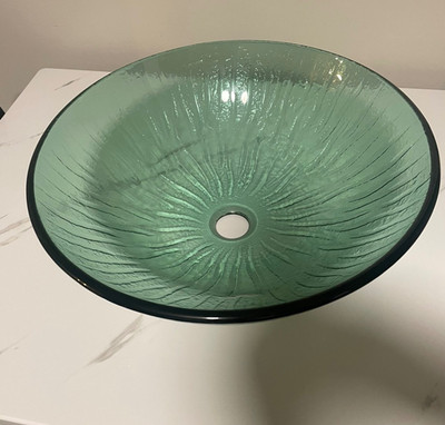 Green Glass Vessel Sink Bowl Round Bathroom Vanity Basin, Modern