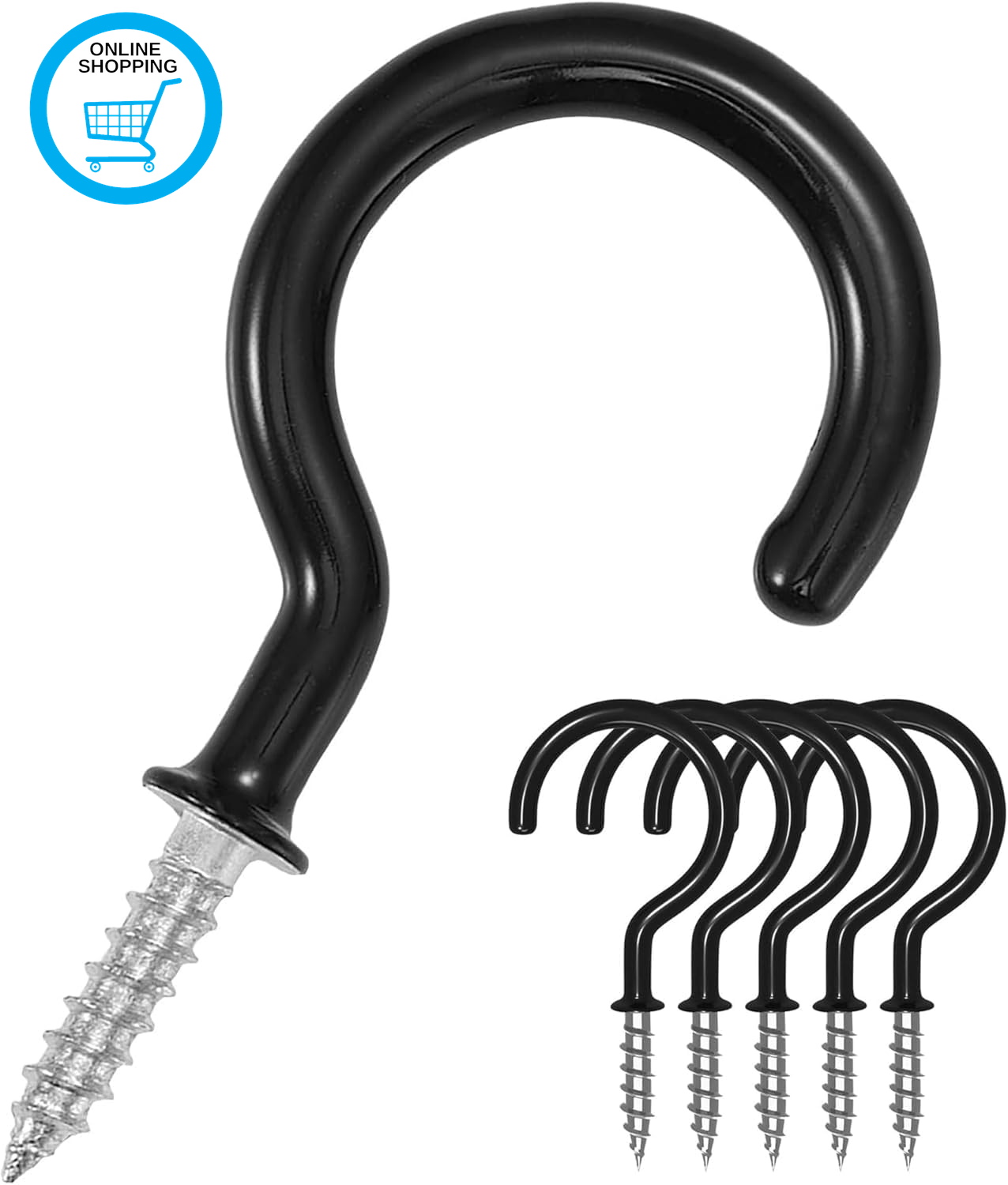 36 Pack Screw in Cup Hooks - Black Vinyl Coated Ceiling Hooks | Screw Hooks for