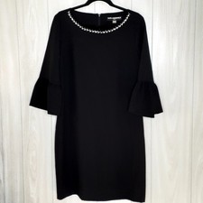 Ladies Karl Lagerfeld Black Knee Length Dress Embellished Collar Size 12