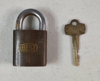 Vintage Best Brass Padlock Lock W/ Key WORKS!!