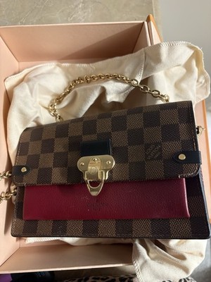 Louis Vuitton Vavin Chain Wallet Damier Ebene Bordeaux Leather Gold HW Box+Dust