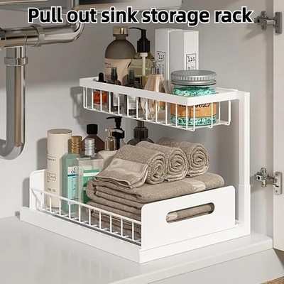  2 Tier Pull Out Under Sink Storage Organizer Rack