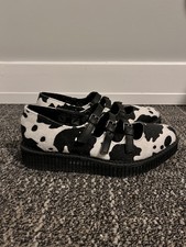 TUK Creepers Black & White Cow Print 3-Strap Pointed Mary Jane Women's Size 9