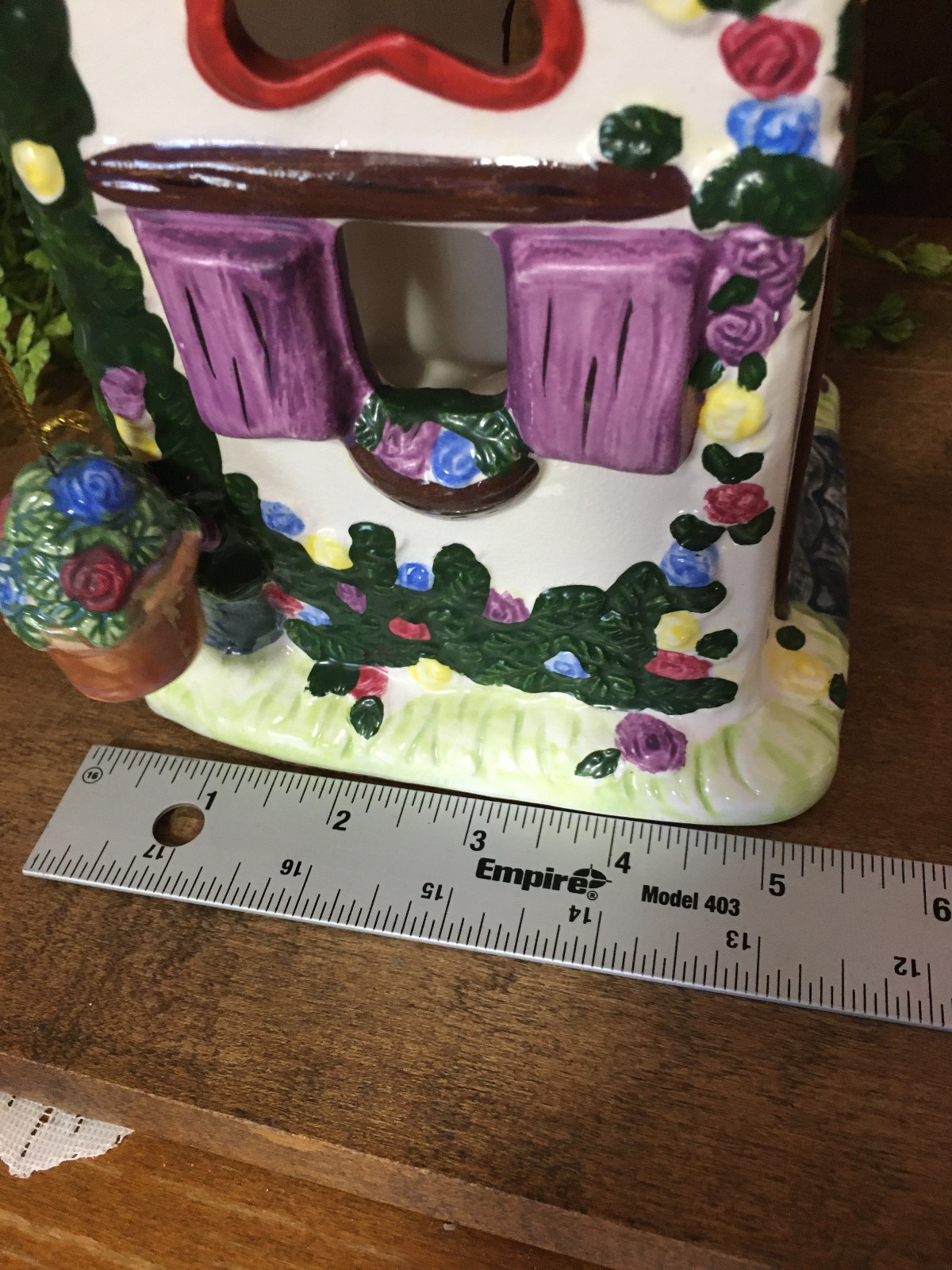 Imperfect Ceramic Cottage Tea Light Candle Holder Welcome Ornate 10.5" Tall Vtg.