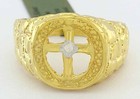 GENUINE DIAMOND CROSS RING 14K YELLOW GOLD PLATED (.925 Silver) - New With Tag — photo 1