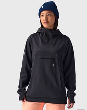 Backcountry Women's M Black Fleece Pullover Hoodie Thumbholes Zip Pocket