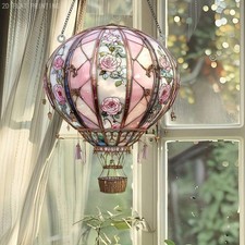 Hot Air Balloon Suncatcher Acrylic Window Hanging Rainbow Garden Decor