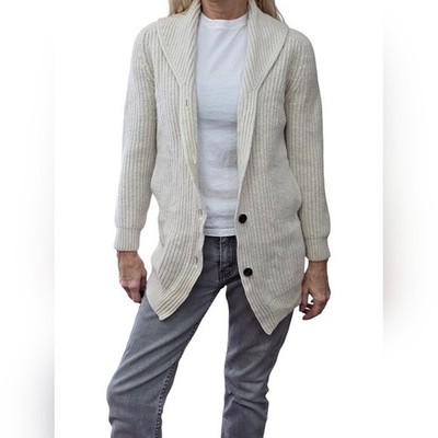 Wilfred Aritzia Merino Wool Cardigan Shawl Collar Ribbed Cream Womens Small