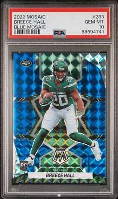 2022 Panini Mosaic Breece Hall #307 Rookie Blue Mosaic Prizm /99 PSA 10 RC SP