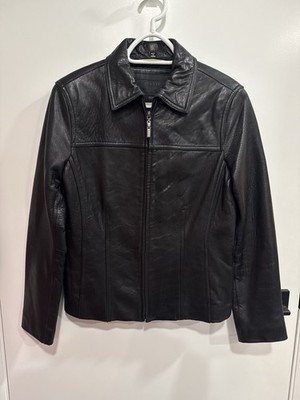 Avanti New York Women s Black Leather Jacket Zip Front Genuine Moto Style Size S