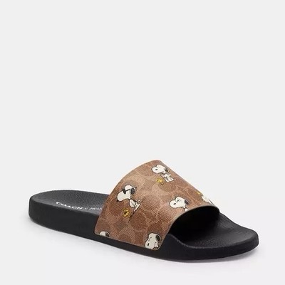 NWT Coach X Peanuts Woman Udele Sport Slide Signature With Snoopy