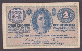Österreich / Austria; P. 17b); 2 Kronen vom 5.8.1914; "C"
