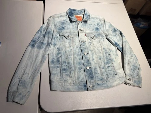 Levis Jacket Men’s Medium Blue Acid Wash Denim Trucker Coat Work Levi’s Cotton - product listing photo