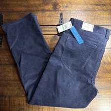 Perry Ellis Pants Portfolio Men's Corduroy Blue Slim Fit Pants size 34x30 NWT