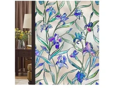Window Privacy Film Stained Glass Window Clings 3D Violet Flower Decorative S...
