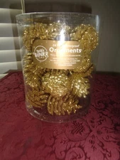 Winter Wonder Lane Gold Glitter Shatterproof 24 Count Pine Cone Ornaments NIB