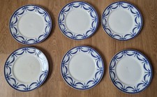 6 Edwardian Empire Ceramic Art Co Crown Pottery Dinner Plates 25cm Blue & White