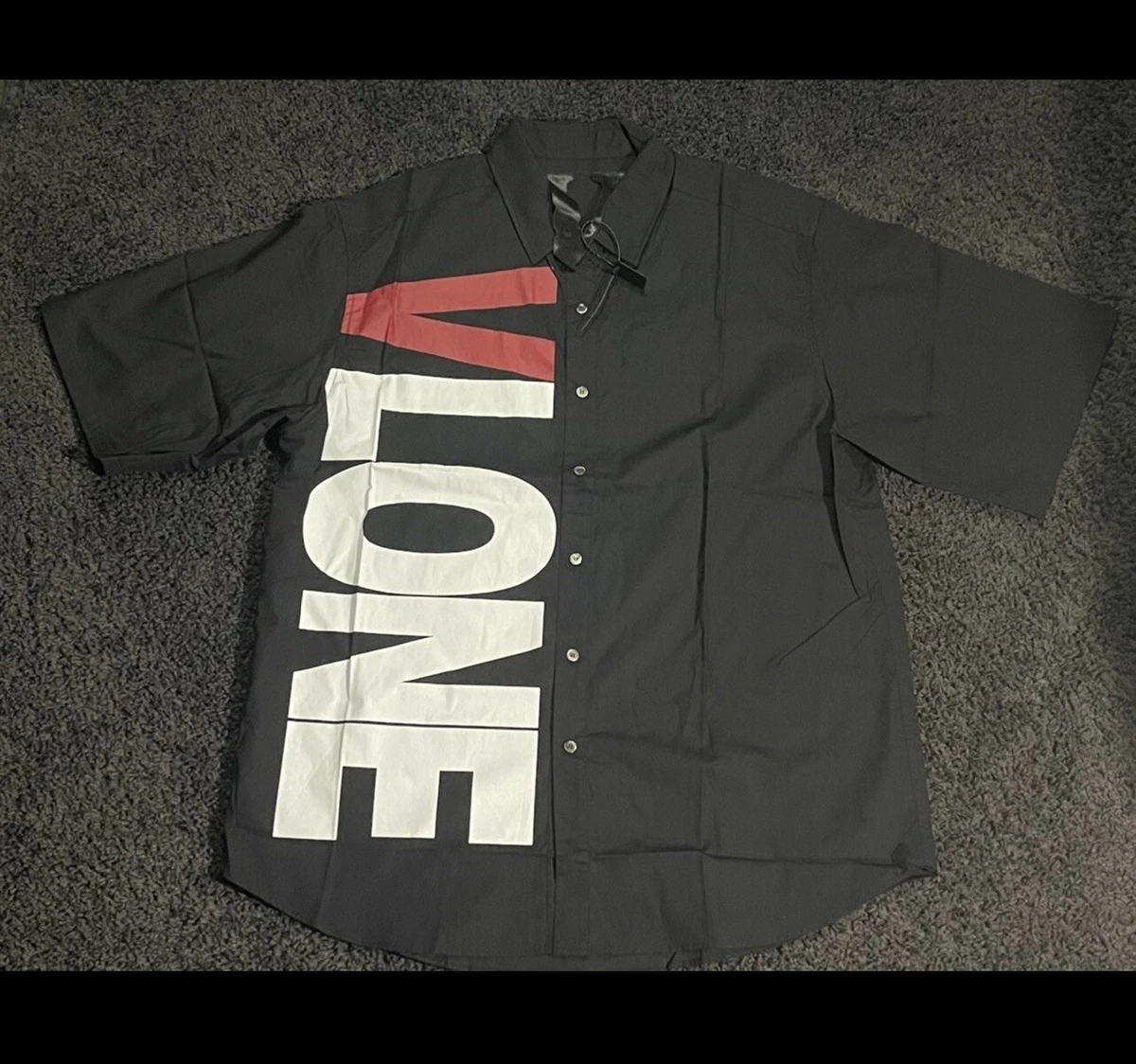 Vlone Short Sleeve Sideways Button Up Black size xl