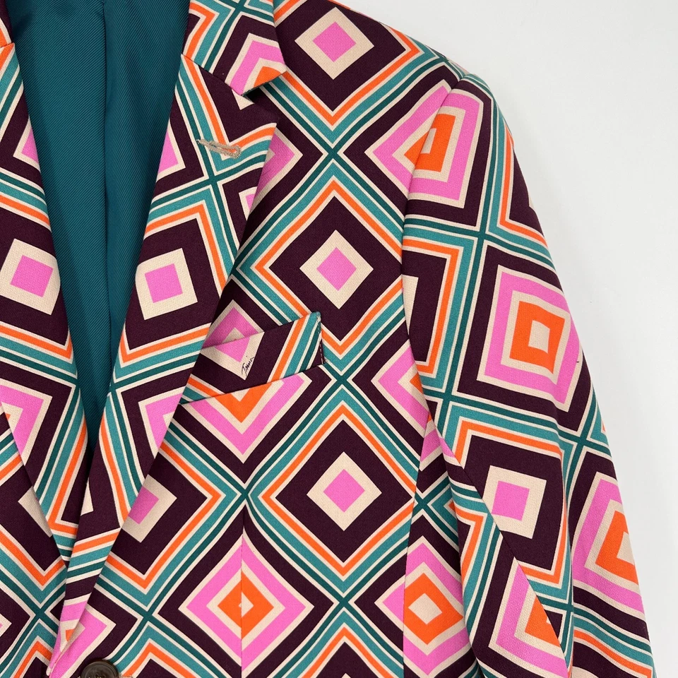 Blazer Mr Turk Para Hombres 36 Rosa Argyle Colorido Retro Chaqueta Abrigo Deportivo Geométrico Años 70 Foto 3 de 4