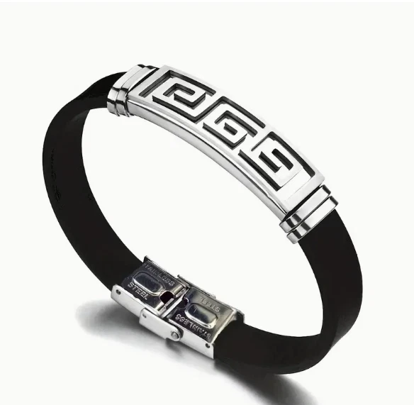NUEVO HOMBRE MUJER LLAVE GRIEGA PULSERA ACERO INOXIDABLE NEGRO, ORO, PLATA, SILICONA Foto 3 de 4