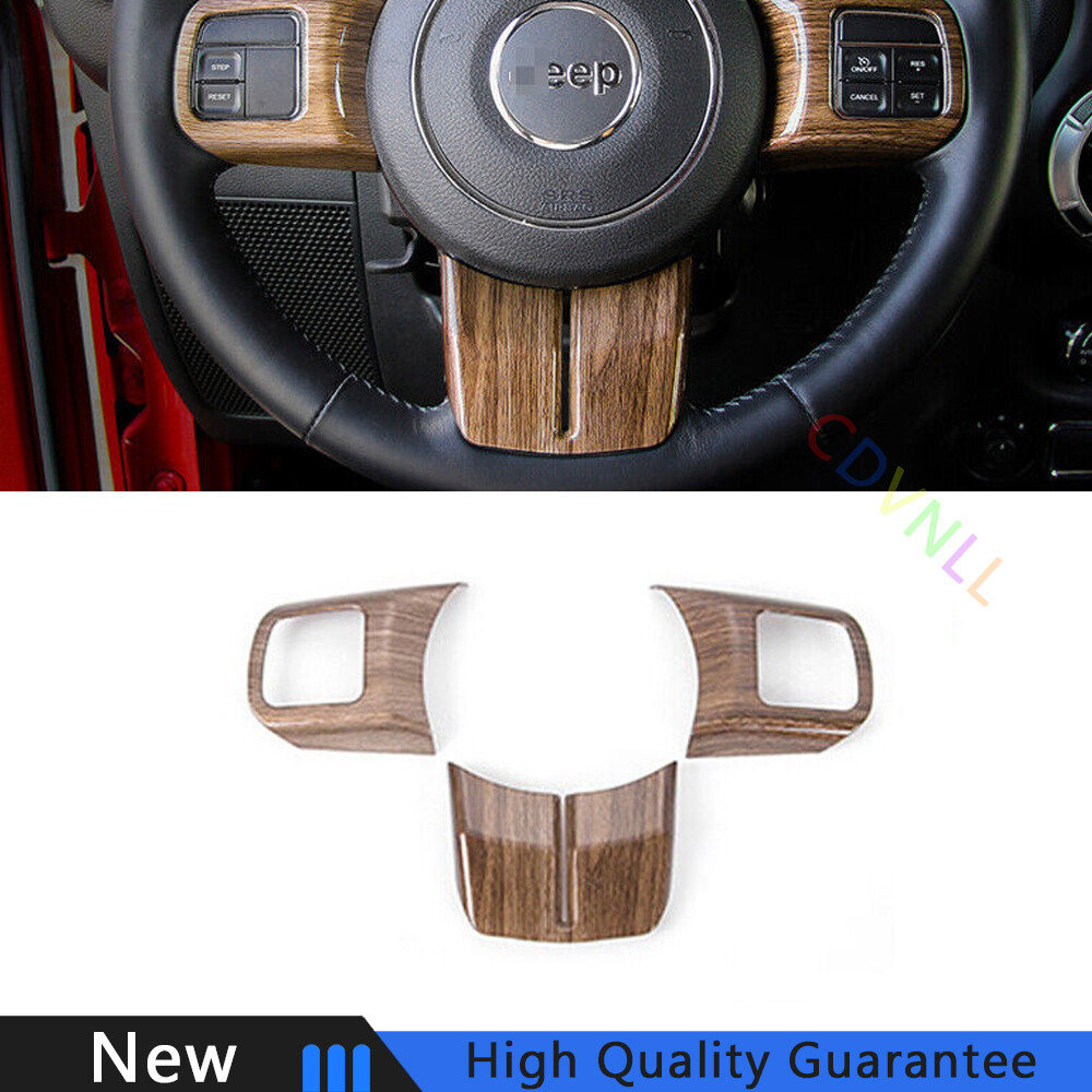 For Jeep Wrangler JK 2011-2017 Wood Grain Car Steering Wheel Decor Cover Trim 3X