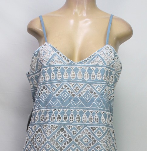 Hibis Lace Works Women's Dress Sleeveless Lined Embroidered Blue/White Size L - Picture 3 of 7
