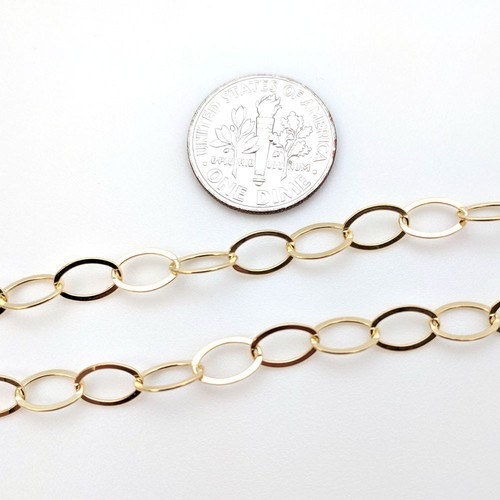 Gold Plated Sterling Silver Chain, Big Flat Oval, 8X6mm Bulk Lots By The Foot - Picture 3 of 3