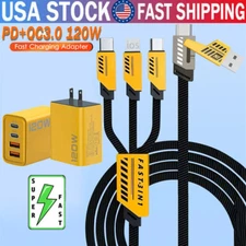 120W Type C Wall Charger 6-In-1 Super 4FT Cable For iPhone 16e 16 15 14 Pro Max