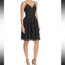 Aqua Womens Black Floral Lace Cami Fit and Flare Crochet Dress Black S