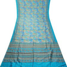 Namaste Vintage Blue Sarees 100 Pure Silk Paisley Printed Sari 5YD Craft Fabric