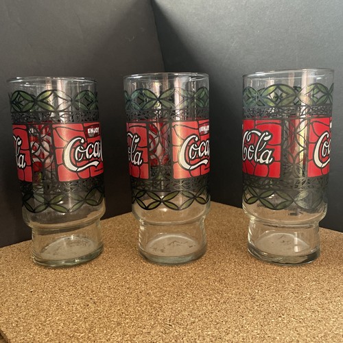 Vintage 70er Jahre Coca Cola Trinkgläser Tiffany Stil Pizza Tumbler 3er Set - Bild 6 von 6