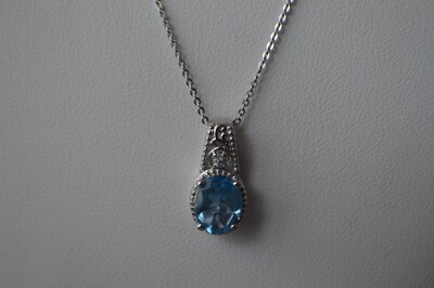 2,14ct Marambia Blautopas/Zirkon Anhänger mit 20'' Kette Platin über Feinsilber