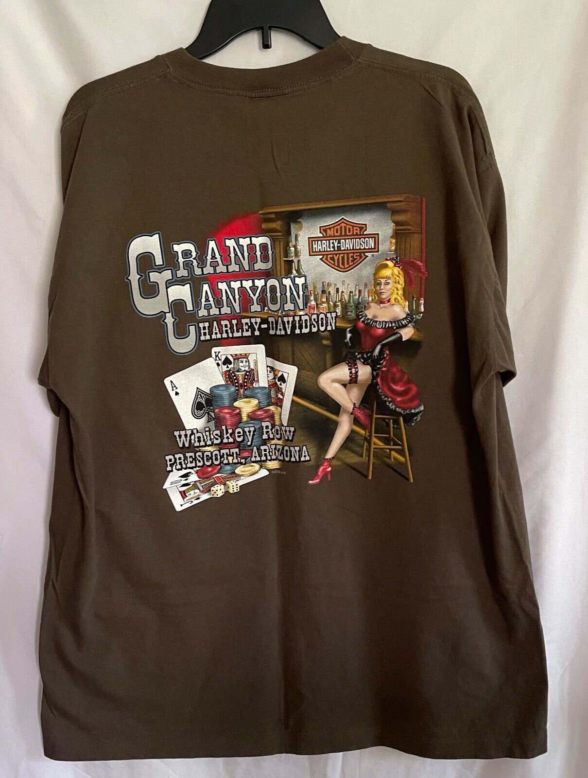 FILA T shirt Harley Davidson Whiskey Row Prescott Arizona con tasca UOMO XL marrone