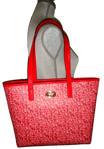 Michael Kors JET SET Floral MK Travel Tote Bag DK Sangria Red Leather 38S8XTTT1R - Picture 12 of 12