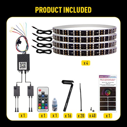 4PCS 17.5" RGB & Chasing Flow 3 Row LED Wheel Ring Rim Lights For Truck Car set - Picture 12 of 13