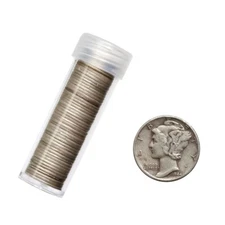 Mercury Dime Full Roll - 50 Coins - 90% Silver - CHOOSE HOW MANY ROLLS!