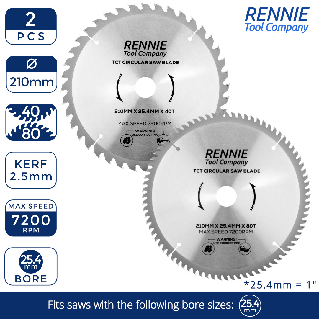 TCT Circular Wood Saw Blade 210mm x 40T & 80T  fits Evolution Rage 25.4mm Bore