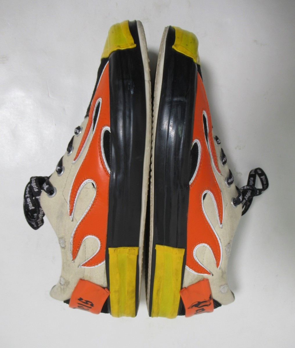 Palm Angels Men's Canvas Flame Sneakers Beige Black Orange 8 US M