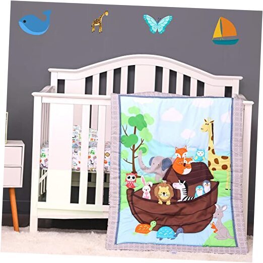 3 Pieces Noah's Ark Crib Bedding Sets for Boys and Girls Baby