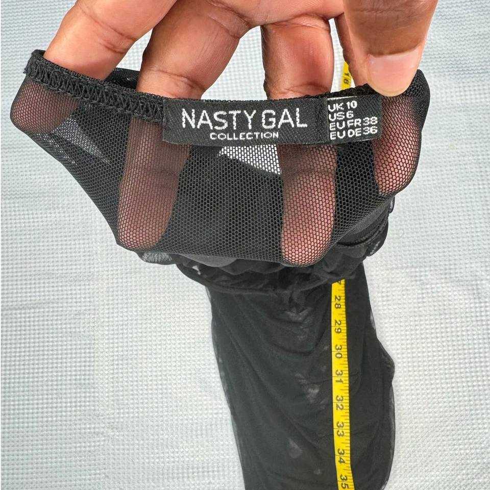 Vestido Nasty Gal Negro Malla Transparente Acanalado Coqueta Capricho TALLA 6 Foto 4 de 4