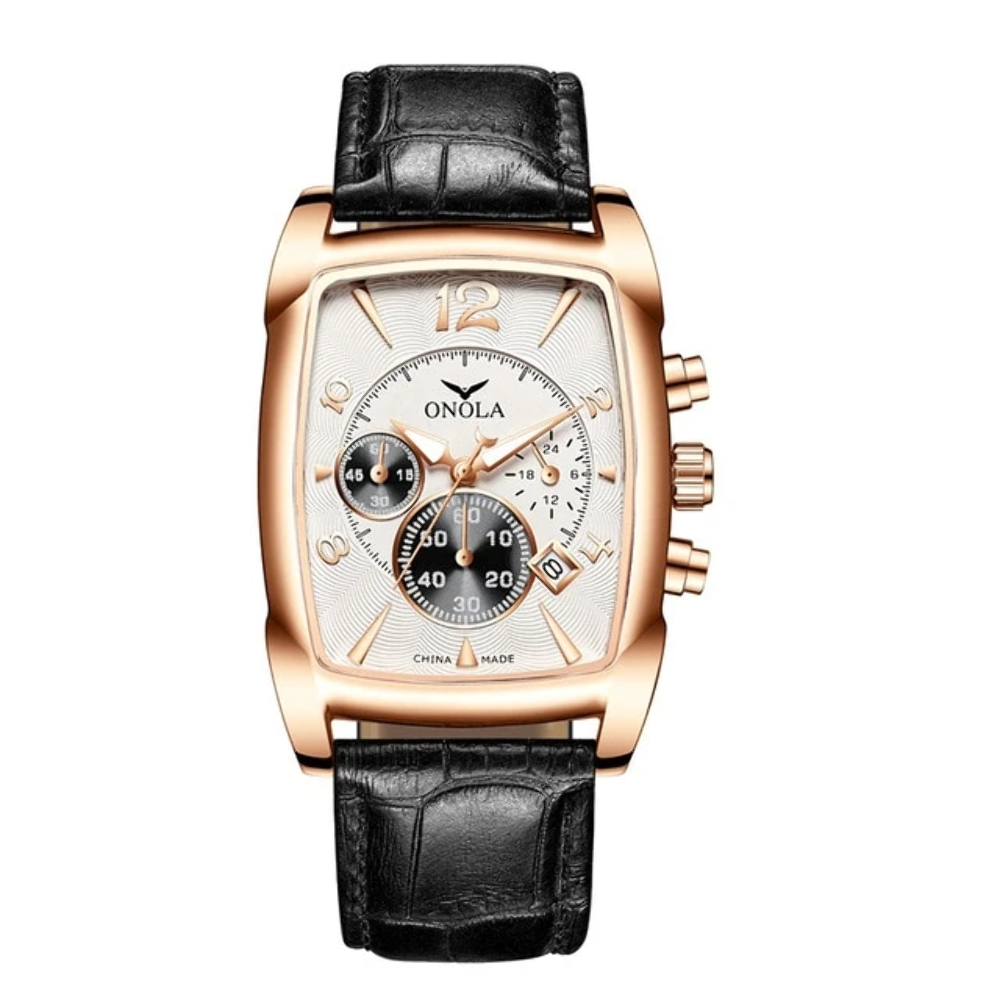 NEW Men's Black White Multi-Dial Chronograph ONOLA Watch Date Rose Gold  ON6818