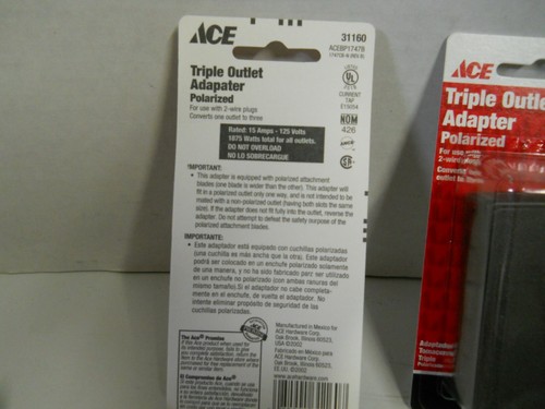Lot of 10 Ace Triple Outlet Adapters Polarized Brown 31160 2 Prong 15 Amp NOS - Picture 5 of 10