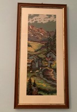 QUADRO MEZZO PUNTO RICAMATO “SCORCIO DI MONTAGNA” 29X59