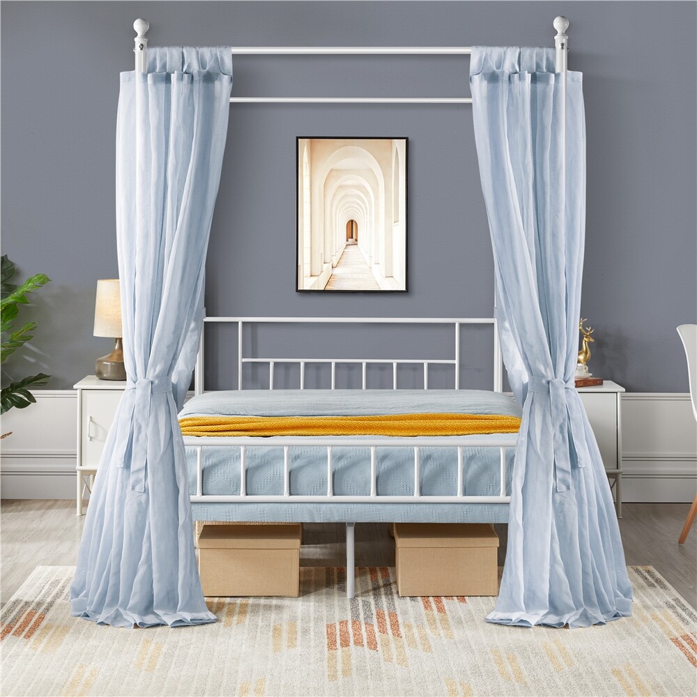 Metal Canopy Bed Frame With Headboard/Footboard Four-poster Metal Canopy Bed Frame With Headboard/Footboard Four-poster