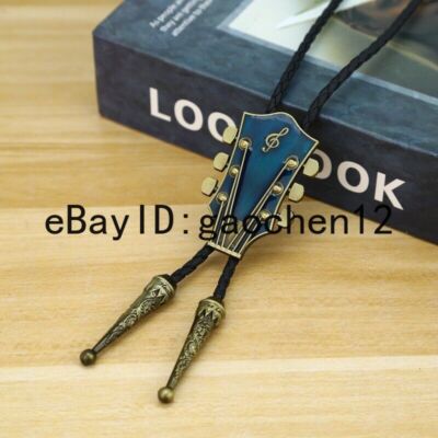 Vintage Mens Bolo Tie Western Cowboy GUITAR Alloy Necklace PU Rope Party Wedding
