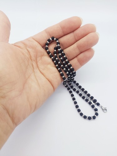 MEN'S WOMEN'S BEADED NECKLACE BLACK AGATE &STAINLESS STEEL CHAIN JEWELLERY - Picture 3 of 3