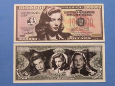 LAUREN BACALL: Classic Hollywood Actress ~ $1,000,000 One Million Dollar Bill
