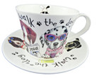 DOG WALK  BREAKFAST CUP SAUCER, fine bone china, Made In England by ROY KIRKHAM